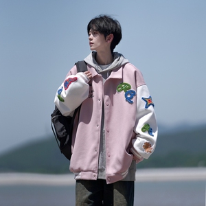 相机片新款大码宽松翻领贴标棒球服夹克外套港风男 J835 P98控138图片