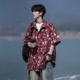 相机片夏季抖音直播港风大码外景短袖衬衫花衬衣C608P40控58，男装T恤，电商A029