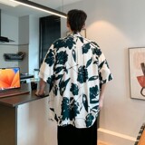 酒店风夏季冰丝港风大码复古碎花短袖衬衫花衬衣男C650P40控58，男装T恤，电商A029