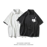 夏二开冰丝港风大码撞色复古花短袖衬衫花衬衣男C657P40控58，男装T恤，电商A029