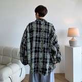 24冬新款港风大码破洞格子长袖衬衫衬衣外套男C626P78控108，男装衬衫，电商A029