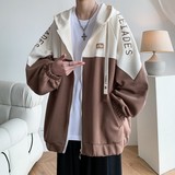 秋冬撞色绣花大码港风拼接卫衣时尚外套男V906P68控88，女装短外套，电商A029