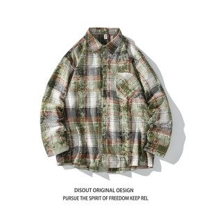 冬新款白底日系港风印花格子长袖衬衫男C620 P55 控78，男装衬衫，电商A029