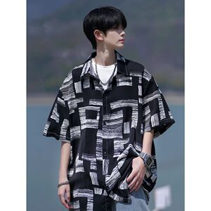 夏季相机片港风大码外景短袖衬衫花衬衣条纹衬衫 C609 P40 控58图片