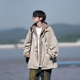 相机片原创大码港风连帽假两件宽松棒球服夹克外套J853P88控128，男装夹克，电商A029