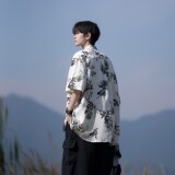 东亚风夏二开冰丝港风大码复古碎花短袖衬衫花衬衣男C659P40控58，男装T恤，电商A029