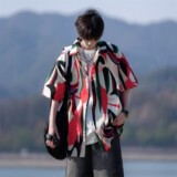 夏季二开冰丝港风大码复古碎花短袖衬衫花衬衣男C651P40控58，男装T恤，电商A029
