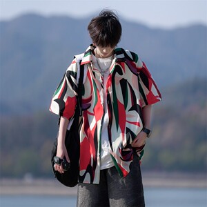 夏季二开冰丝港风大码复古碎花短袖衬衫花衬衣男C651 P40 控58图片
