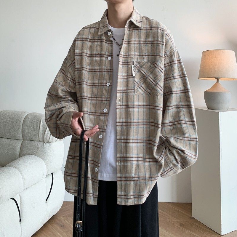 冬新款港风大码格子长袖衬衫衬衣男C619P58控78成分棉100，男装衬衫，电商A029