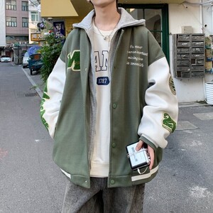 23秋冬新款港风大码夹克连帽假两件棒球服外套 J815 P88 控119图片