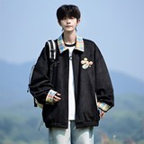 原创抖音相机片港风大码绣花撞色夹克外套棒球服男J871P80控128，男装夹克，电商A029