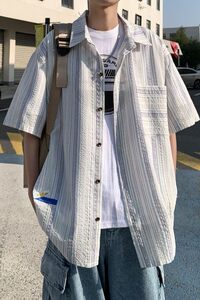 夏季外景新款港风大码男士短袖衬衫条纹衬衫男C616 P45 控58图片
