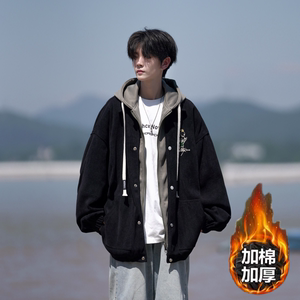 加棉加厚大码港风连帽假两件宽松棒球服夹克外套 J853JM P98控138图片