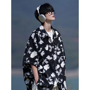 相机片港风宽松男冰丝轻熟店主风短袖衬衫大码  C612 P40 控58图片