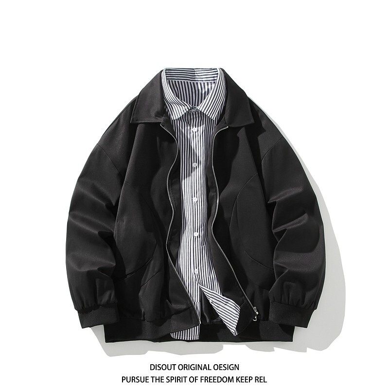 二开秋冬白底平铺大码假两件衬衫领夹克外套男J862P78控128，男装夹克，电商A029