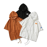 冲锋衣新款大码日系白底连帽短袖T恤卫衣港风装T505p48控68，男装T恤，电商A029