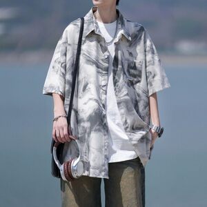 相机片冰丝速干轻熟店主风帅港风花短袖衬衫大码  C615 P40 控58图片