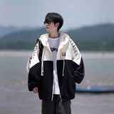 相机片秋冬撞色绣花大码港风拼接卫衣时尚外套男V906P68控88，女装短外套，电商A029