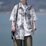 相机片冰丝速干轻熟店主风帅港风花短袖衬衫大码C615P40控58，男装T恤，电商A029
