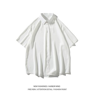 夏季小清新冰丝二开港风大码纯色短袖衬衫白衬衣男 C655 P35 控48图片