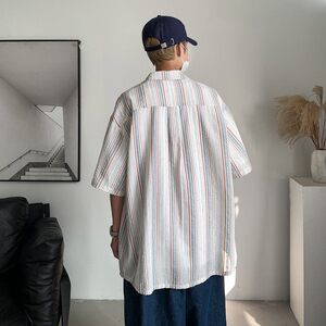 夏季新款港风大码男士短袖衬衫条纹衬衫男C616 P45 控58图片
