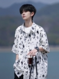 相机片夏季抖音直播港风大码外景短袖衬衫花衬衣C608P40控58，男装T恤，电商A029