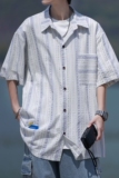 相机片新款港风大码男士短袖衬衫条纹衬衫男C616P45控58，男装T恤，电商A029