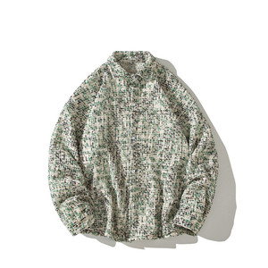 新款白底平铺日系小香风长袖花衬衫外套时尚衬衣C601 P68 控89，男装衬衫，电商A029