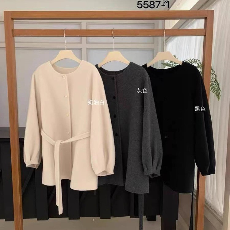 韩国高级感百搭系带双面羊绒大衣