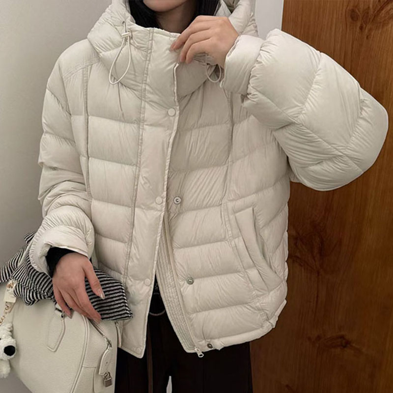 韩系连帽短款百搭白鸭绒羽绒服