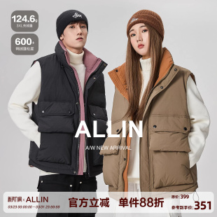 加厚保暖鸭绒背心短款 羽绒服马甲男女冬季 立领情侣外套 工装 ALLIN