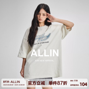 纯棉重磅半袖 t恤男生夏季 情侣上衣女 品牌LOGO字母印花短袖 ALLIN
