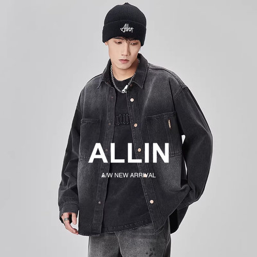 ALLIN美式高街夹克牛仔外套