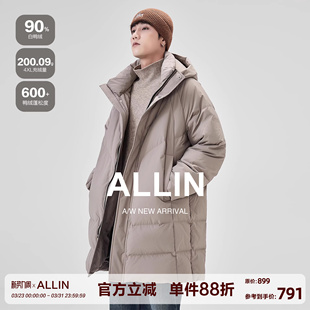 情侣外套 加厚保暖防寒服中长款 ALLIN 90白鸭绒连帽羽绒服男女冬季