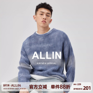 ALLIN 渐变色慵懒情侣上衣外套 圆领套头毛衣男春秋宽松百搭针织衫