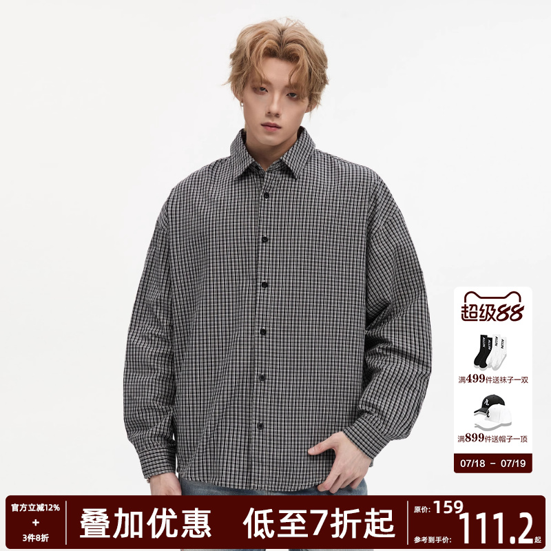 ALLIN 美式复古格子衬衫男秋季潮牌vibe高街休闲情侣长袖纯棉衬衣