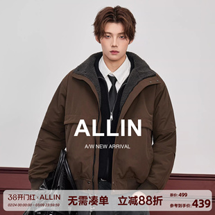 ALLIN 冬季加绒加厚外套男生情侣羊羔绒内里保暖工装防风短款夹克