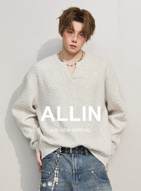 ALLIN cleanfit情侣毛衣男生春秋含羊毛打底针织衫慵懒麻花纹外套