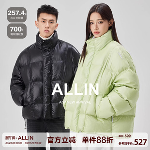 加厚保暖面包服字母刺绣立领情侣外套 羽绒服男冬季 ALLIN 潮牌短款