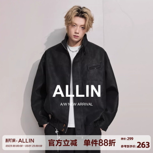 ALLIN 休闲痞帅机车飞行员情侣皮夹克 复古黑色皮衣外套男春秋美式