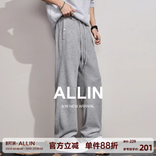 运动休闲抽绳裤 男春秋潮牌直筒宽松垂感重磅长裤 子 灰色卫裤 ALLIN