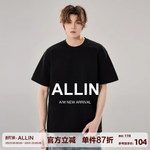 纯色廓形潮牌宽松简约情侣上衣 T恤男夏季 ALLIN 黑色重磅300g短袖