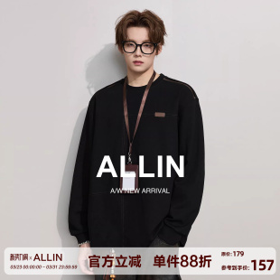 宽松百搭打底情侣上衣 T恤男春秋潮牌落肩袖 ALLIN 黑色莱赛尔长袖