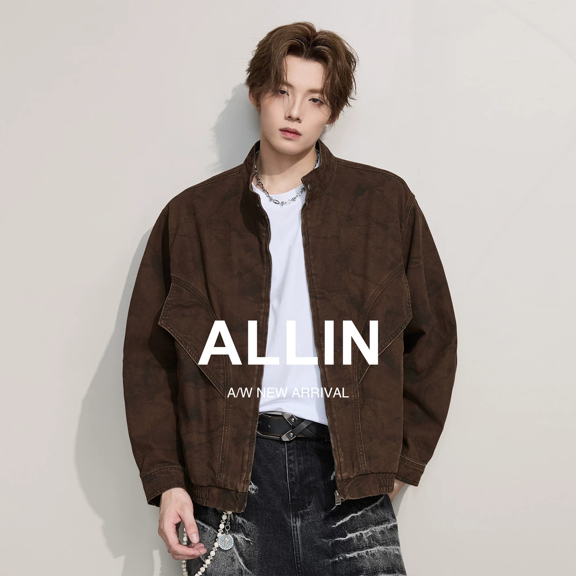 ALLIN 哈灵顿工装夹克男2026春秋季新款复古休闲飞行机车情侣外套