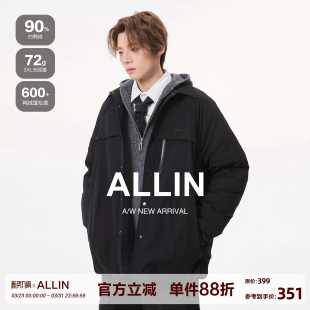 衬衫 宽松短款 领保暖外套黑色防寒情侣夹克 轻薄羽绒服男冬季 ALLIN