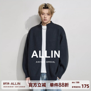 毛衣男春秋潮牌情侣外套高街慵懒风休闲针织衫 立领开衫 美式 ALLIN