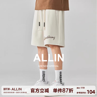 简约休闲短裤 潮牌抽绳五分裤 男夏季 速干宽松直筒美式 子 薄款 ALLIN