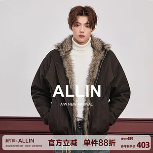 毛领情侣外套 解构座山雕夹克男秋冬加厚保暖仿貂毛短款 ALLIN 美式