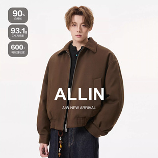 ALLIN 美式cleanfit双拉链翻领夹克羽绒服男冬季短款廓形情侣外套