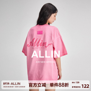 字母印花五分袖 ALLIN 新款 t恤男女2026夏季 情侣上衣 纯棉重磅短袖